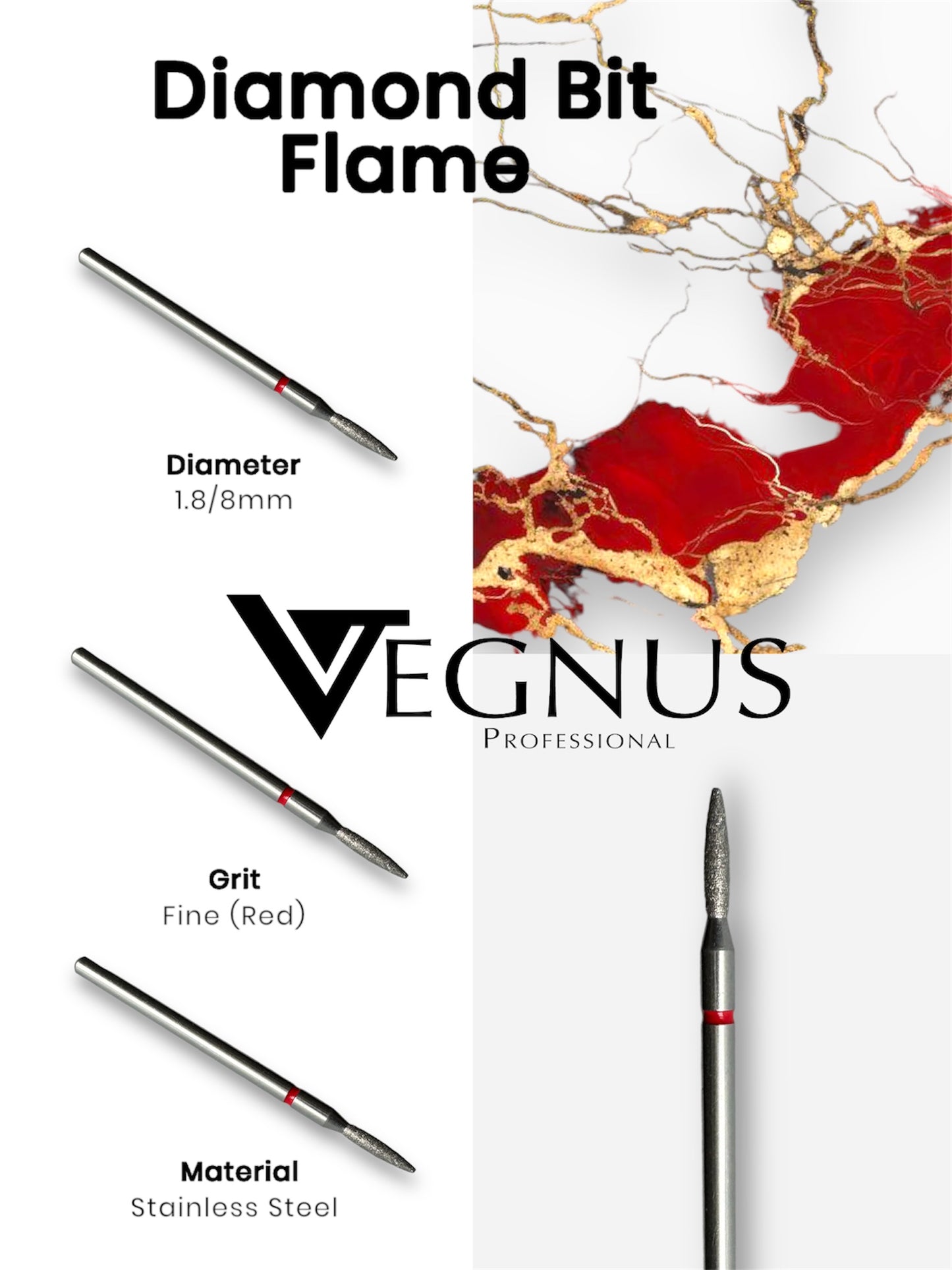 DIAMOND BIT FLAME 1.8/8 RED